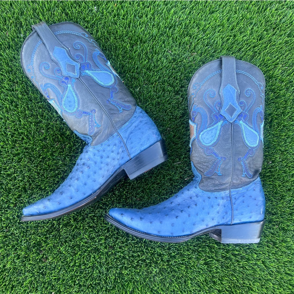 Cuadra Blue Ostrich Leather Cowboy Boots